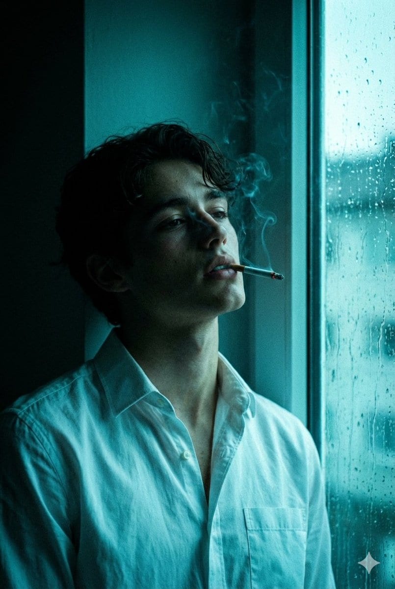 Cinematic Melancholy Portrait in Turquoise