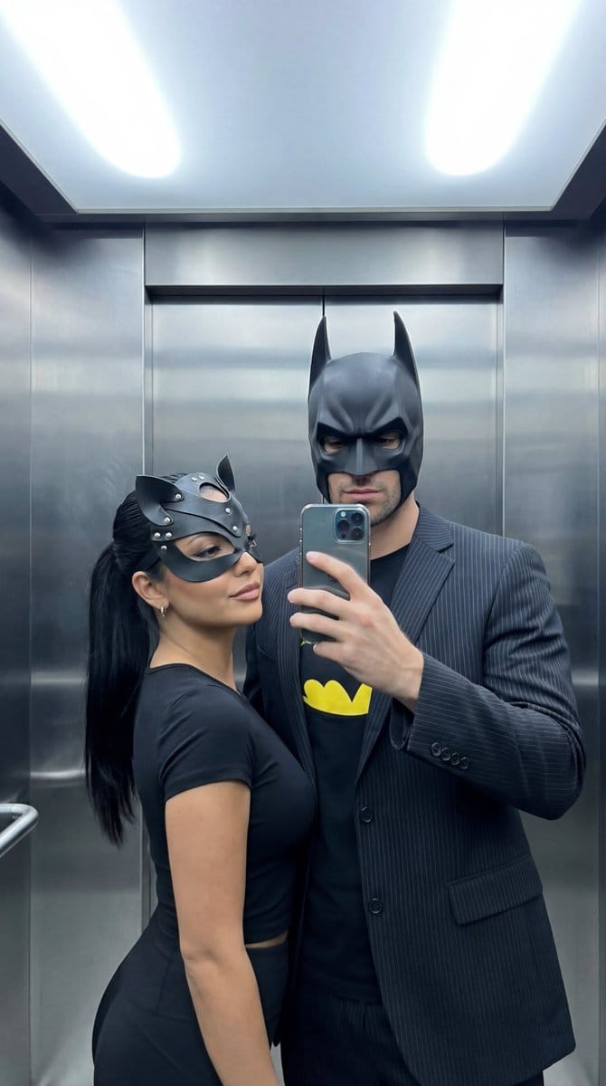 Cinematic Mirror Selfie: Batman and Catwoman Cosplay