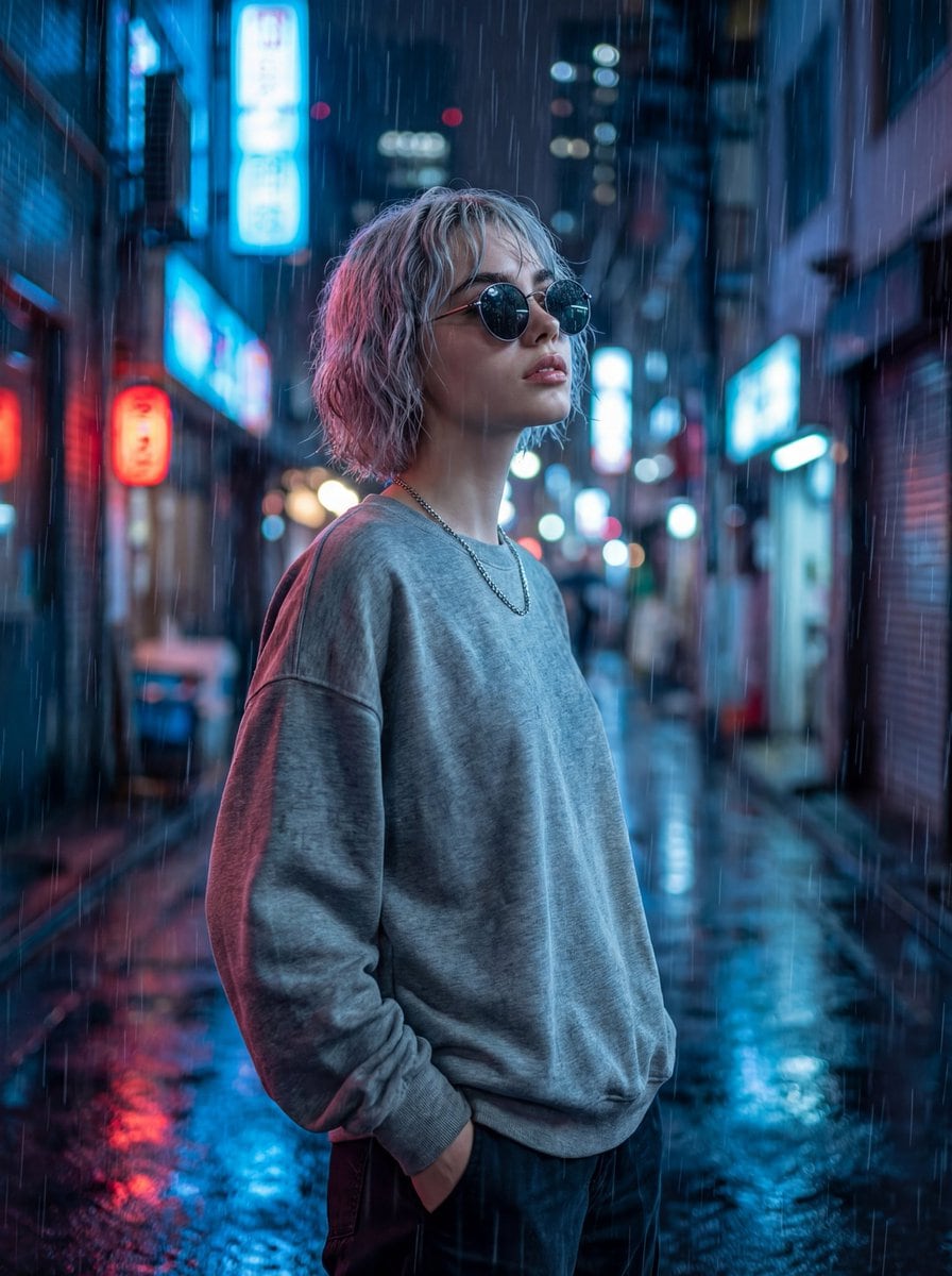 Cinematic Neon Rain Portrait Prompt