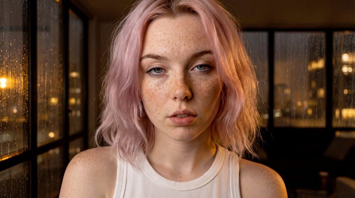 Cinematic Pastel Pink Hair Portrait Prompt