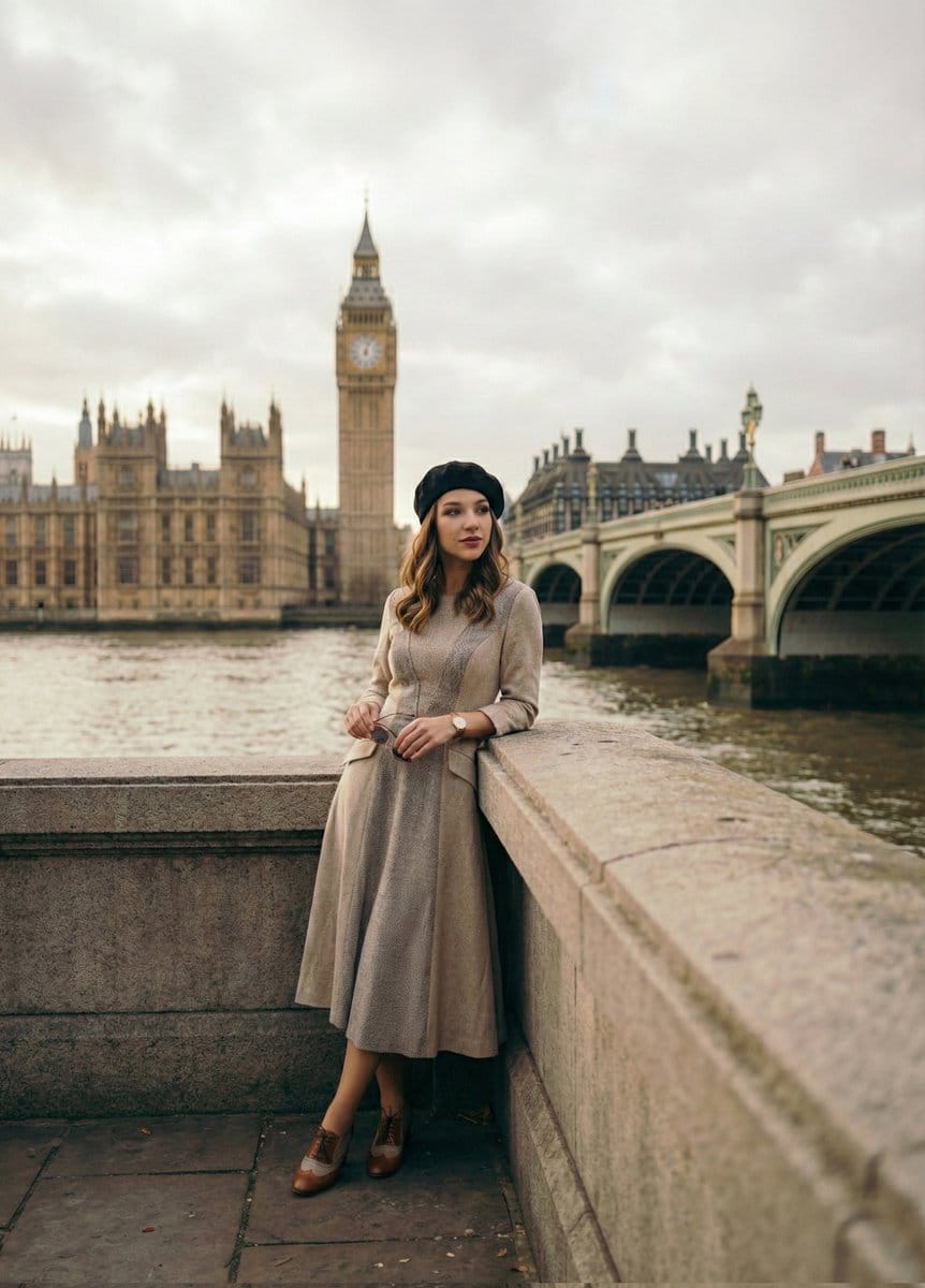 Cinematic Portrait beside the Thames River in London