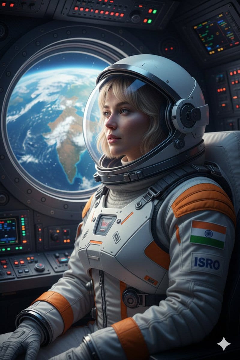Cinematic Portrait of Indian Astronaut in ISRO Spacesuit