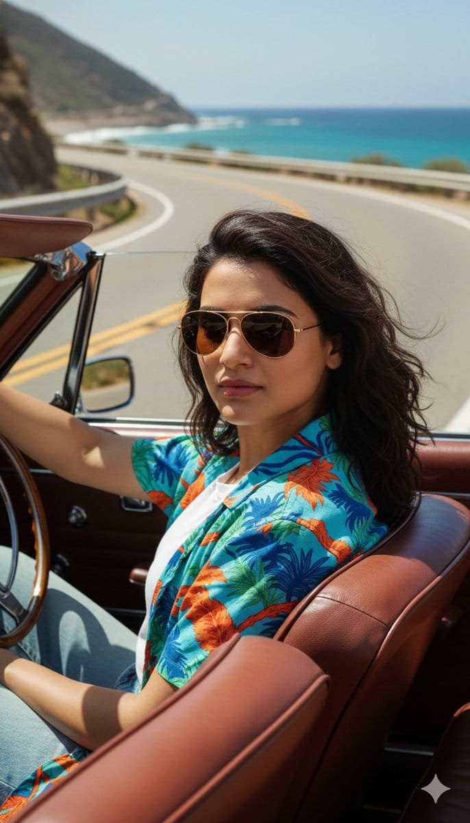 Cinematic Portrait of Man Driving Vintage Convertible