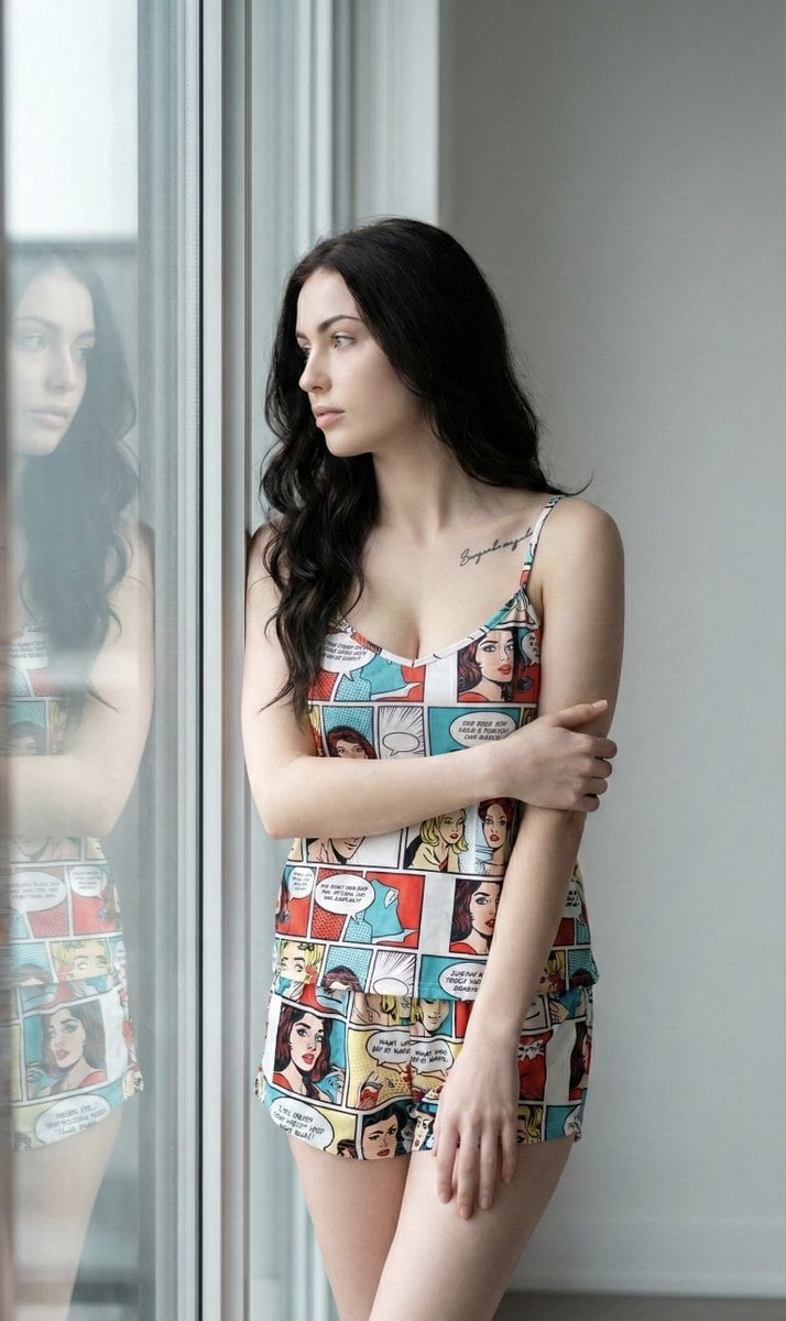 Cinematic Portrait of Woman in Pop-Art Sleepwear