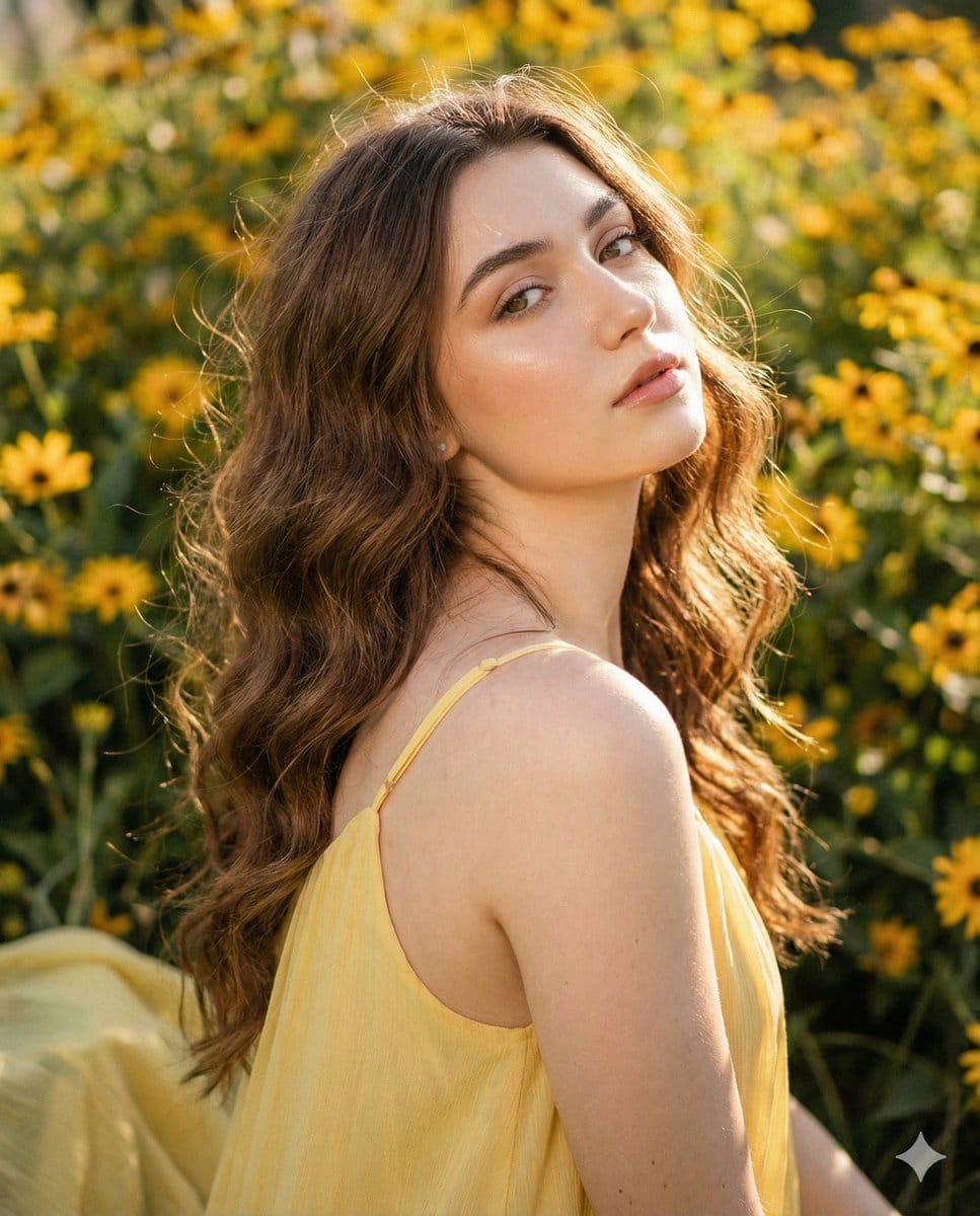 Cinematic Portrait with Harsh Flash and Floral Background