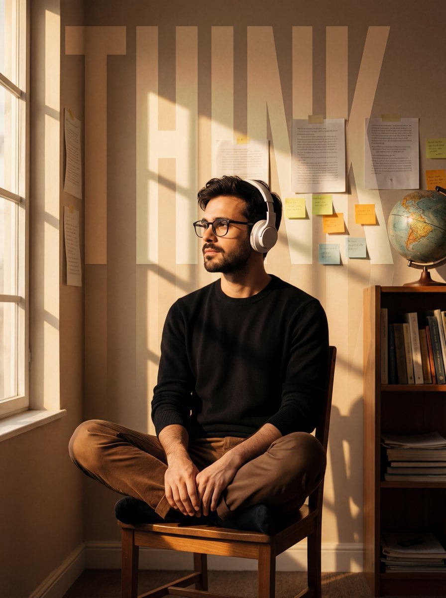 Cinematic Portrait with Window Shadows and Typography Overlay