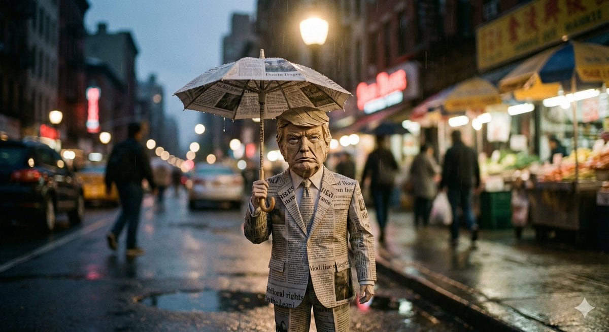 Cinematic Still-Life of Paper Celebrity Figure in Rain