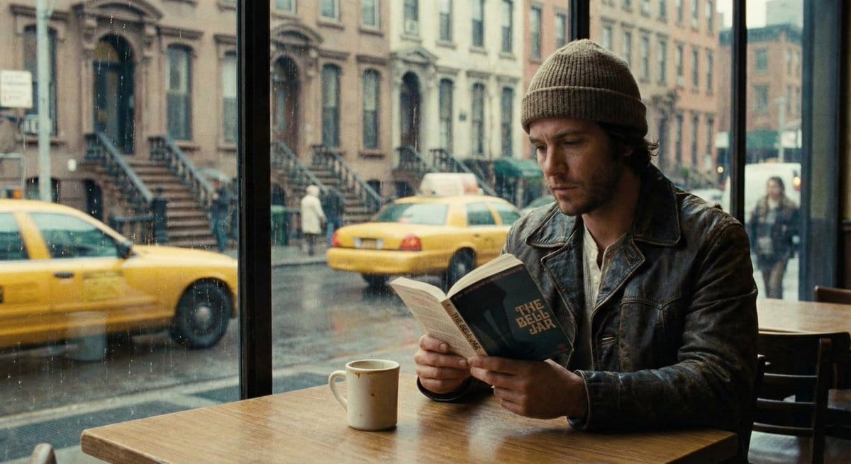 Cinematic Still of a Man in a Coffee Shop