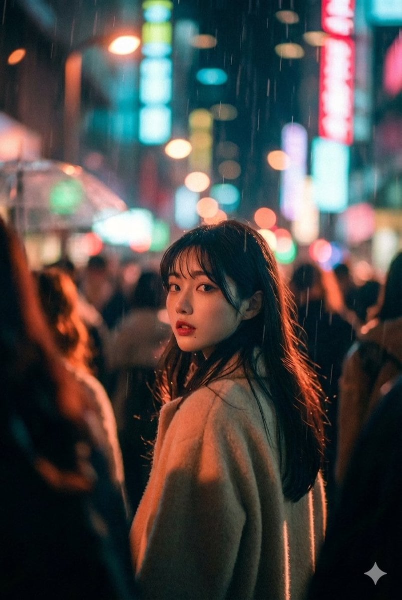 Cinematic Street Photo in Neon Rain