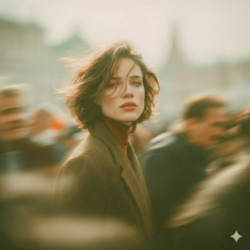 Cinematic Street Portrait with Motion Blur Prompt