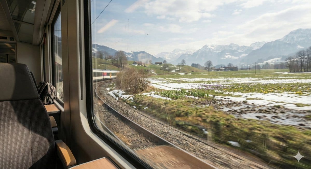 Cinematic Train Window View in European Spring