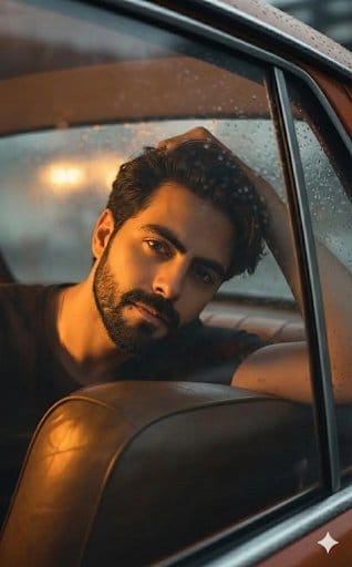 Cinematic Ultra-Realistic Portrait in a Vintage Car