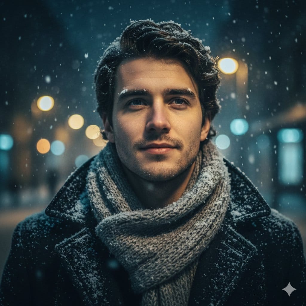 Cinematic Urban Winter Night Portrait