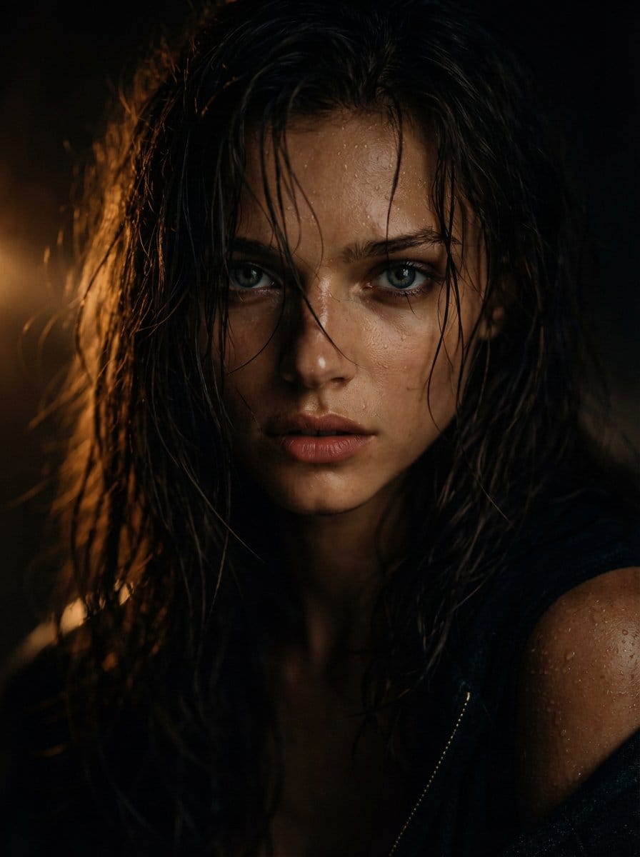 Cinematic Wet Hair Portrait Prompt