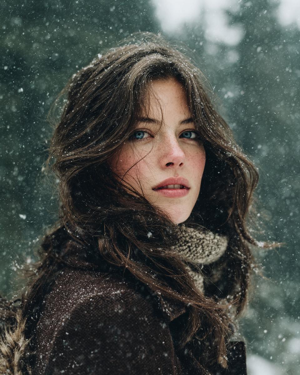 Cinematic Winter Forest Portrait Prompt