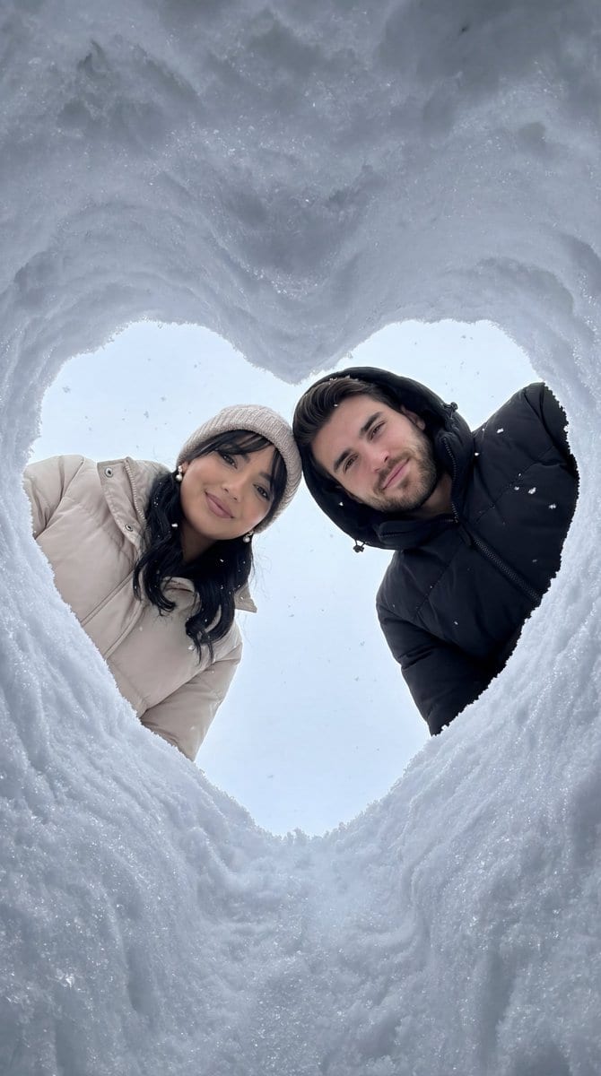 Cinematic Winter Photoshoot with Heart-Shaped Snow Frame