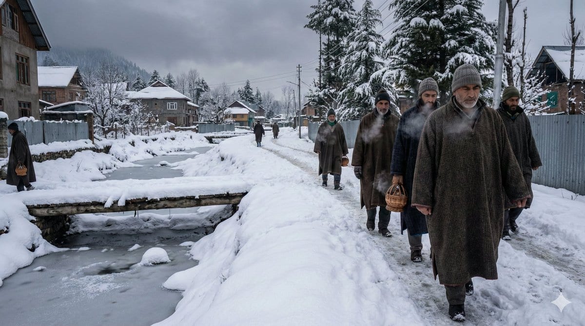 Cinematic Winter Scene in Kashmir Prompt