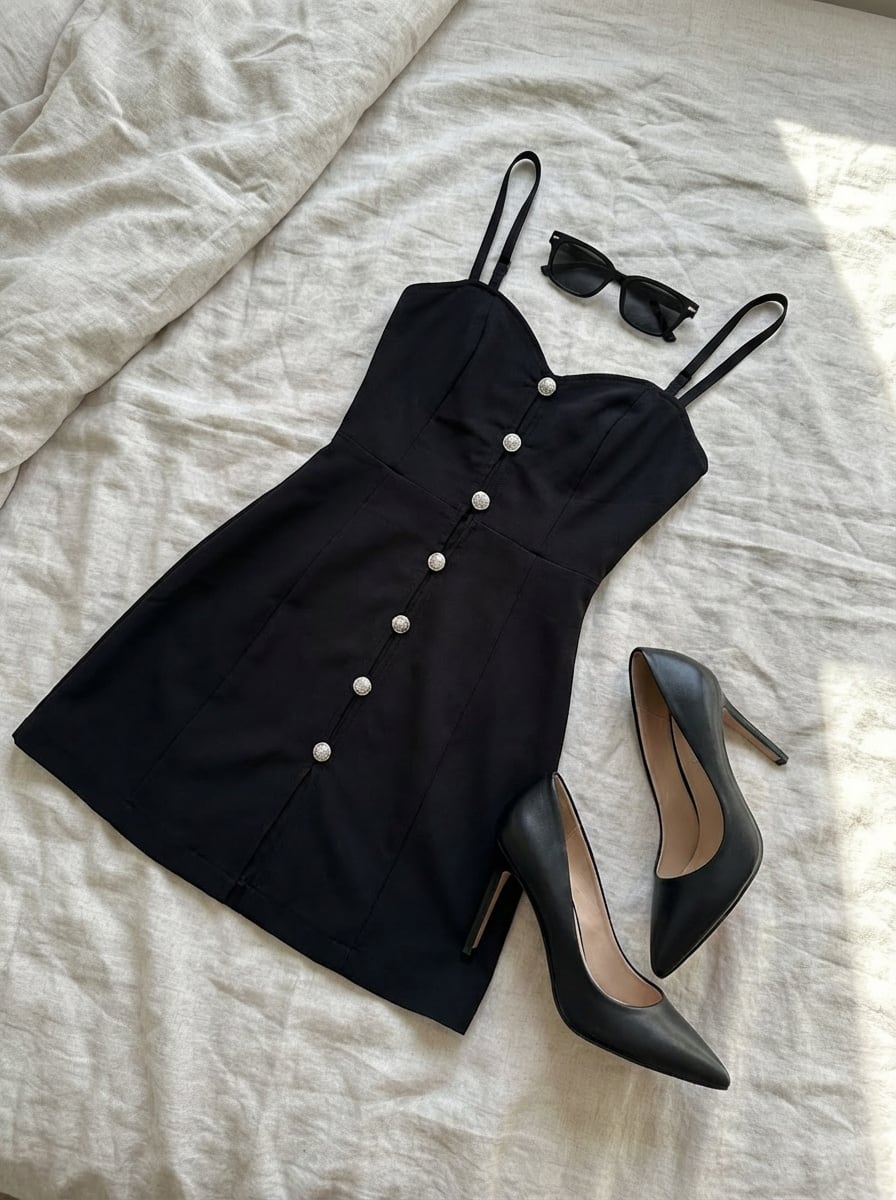 Clothing laid out separately on a bed