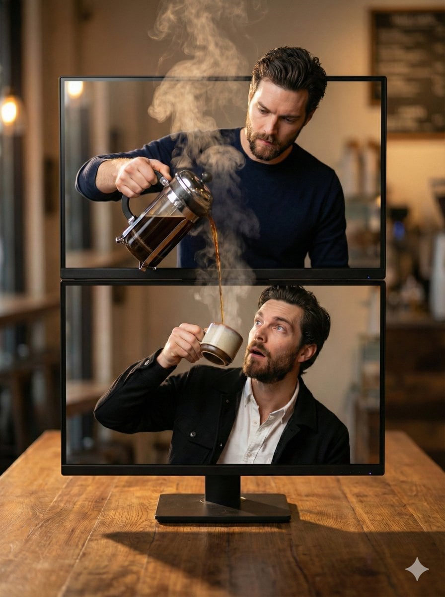 Coffee Pouring Cinematic Artwork (Dual Monitor)