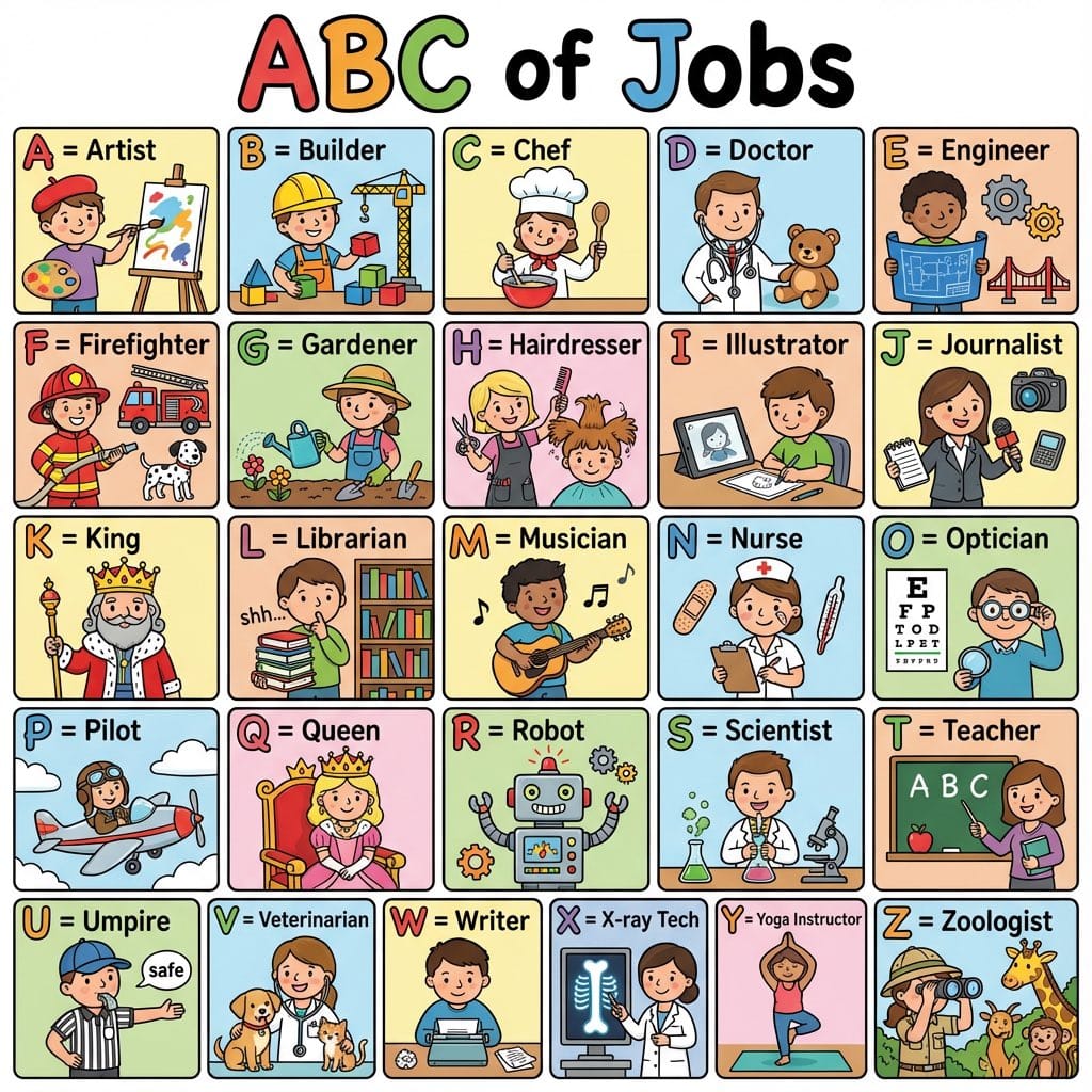 Colorful 'ABC of Jobs' Educational Poster