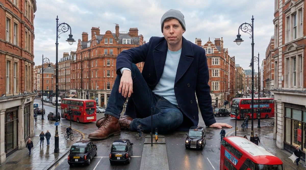 Colossal Man Sitting on a London Street
