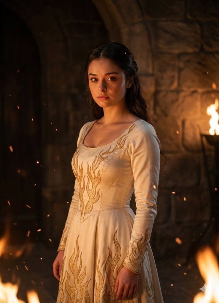 Contrasting Fantasy Portrait with Golden Flames