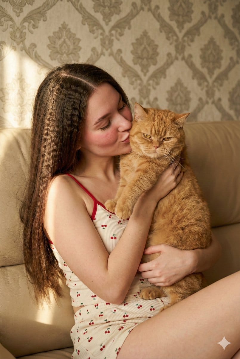 Coquette Aesthetic Portrait with Cat