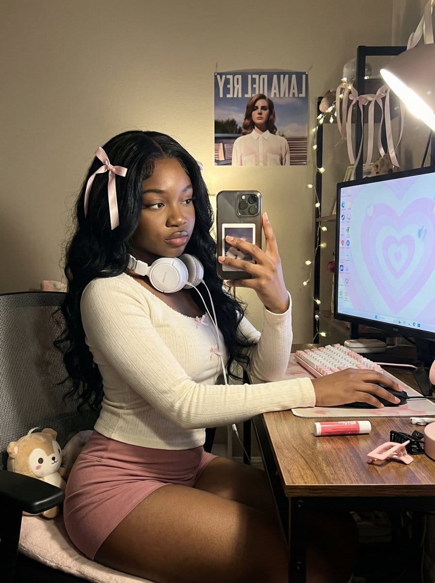 Coquette Gamer Girl Selfie in Bedroom