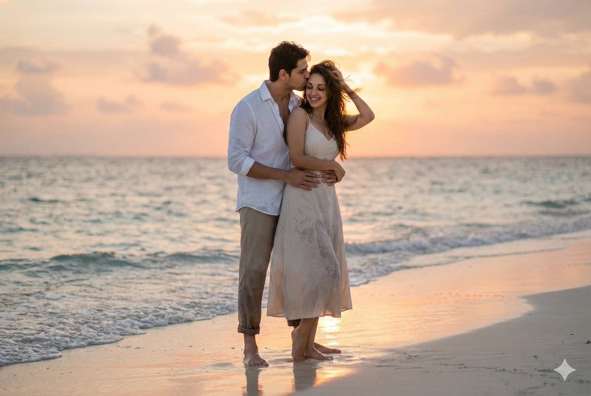 Couple Portrait Prompts (Indian Wedding, Tropical Beach)