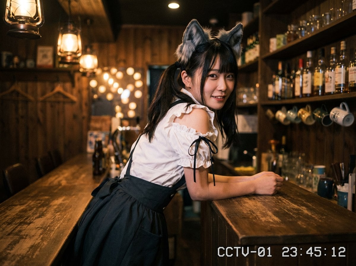 Cozy Maid Café Portrait with CCTV Aesthetic