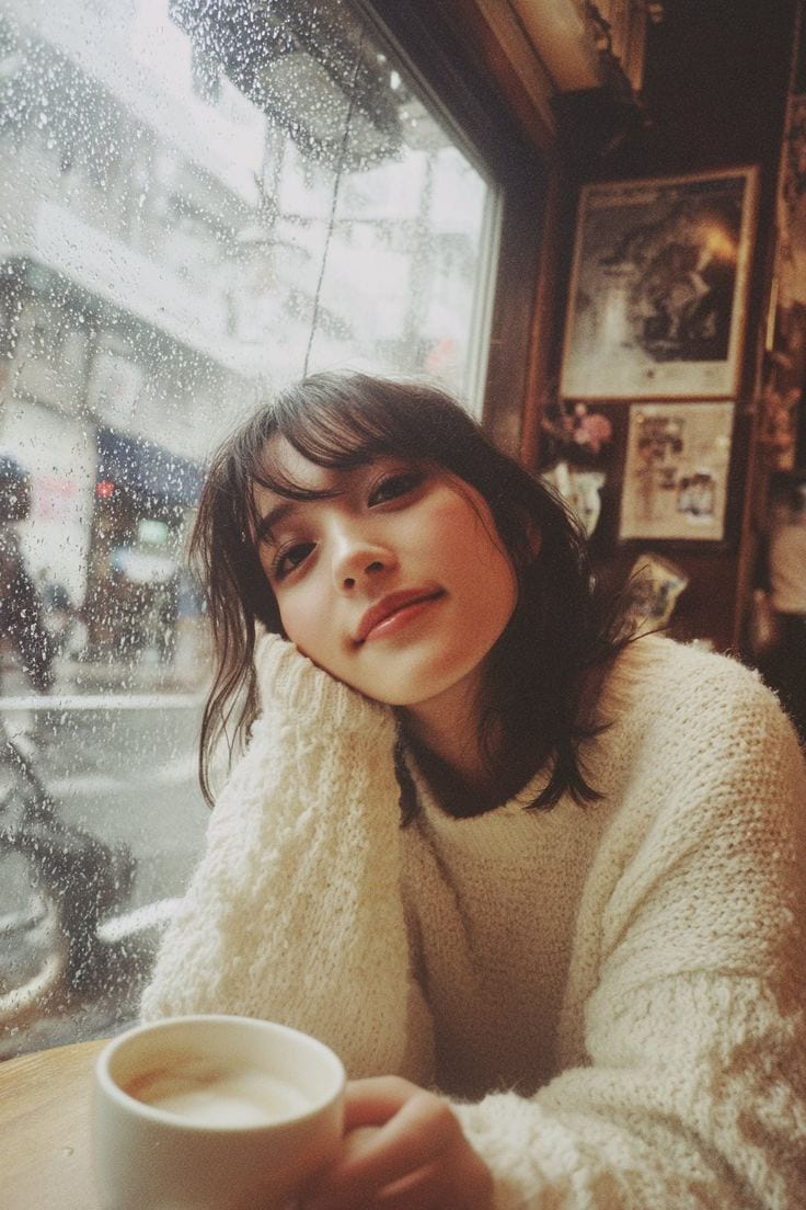 Cozy Rainy Day Café Portrait (Film Aesthetic)