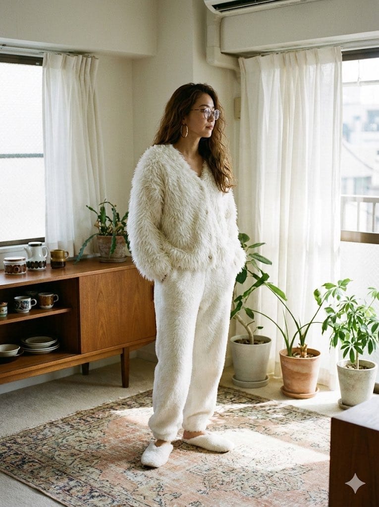 Cozy Retro Loungewear with Shaggy Faux Fur