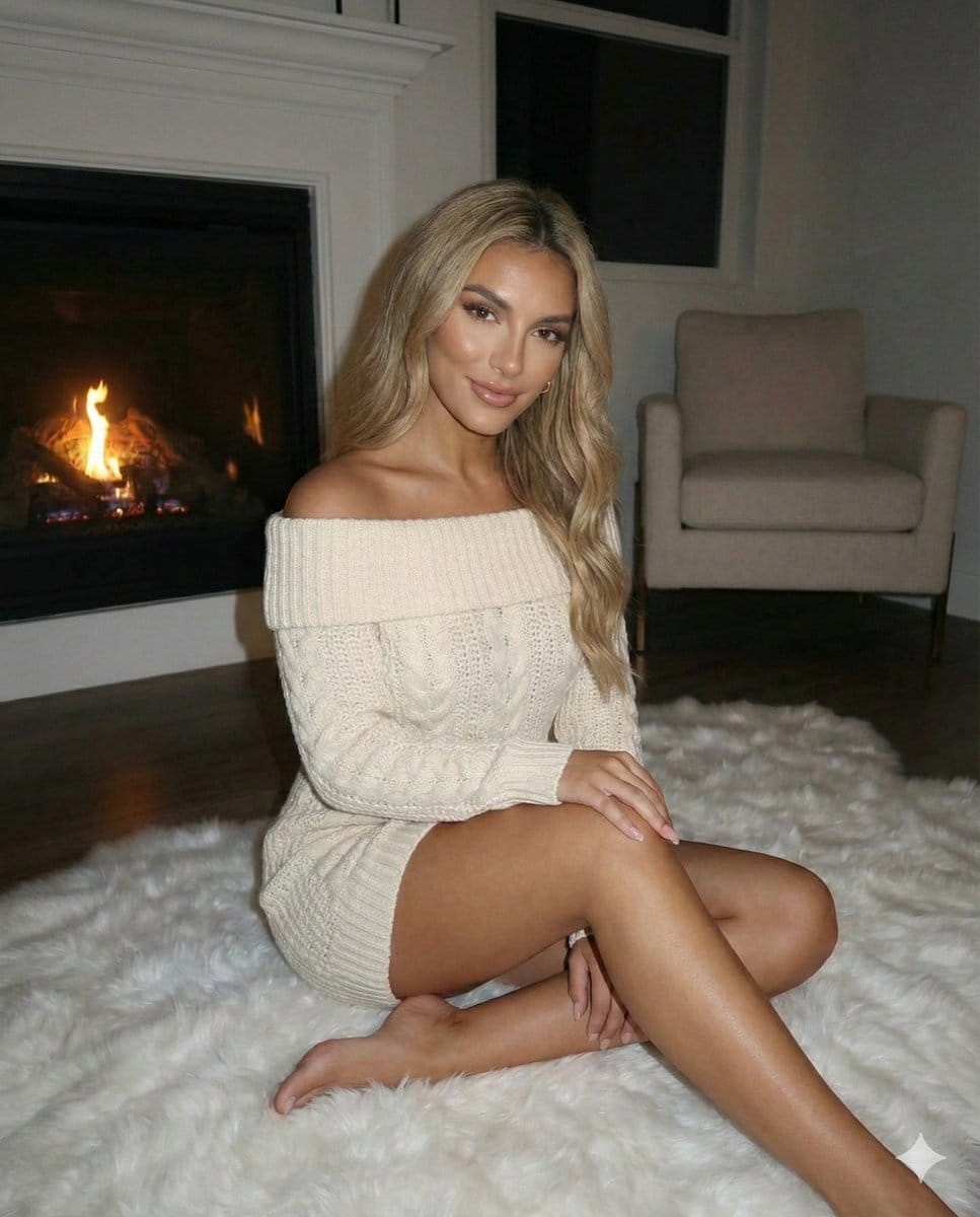 Cozy Winter Selfie Prompt with Fireplace