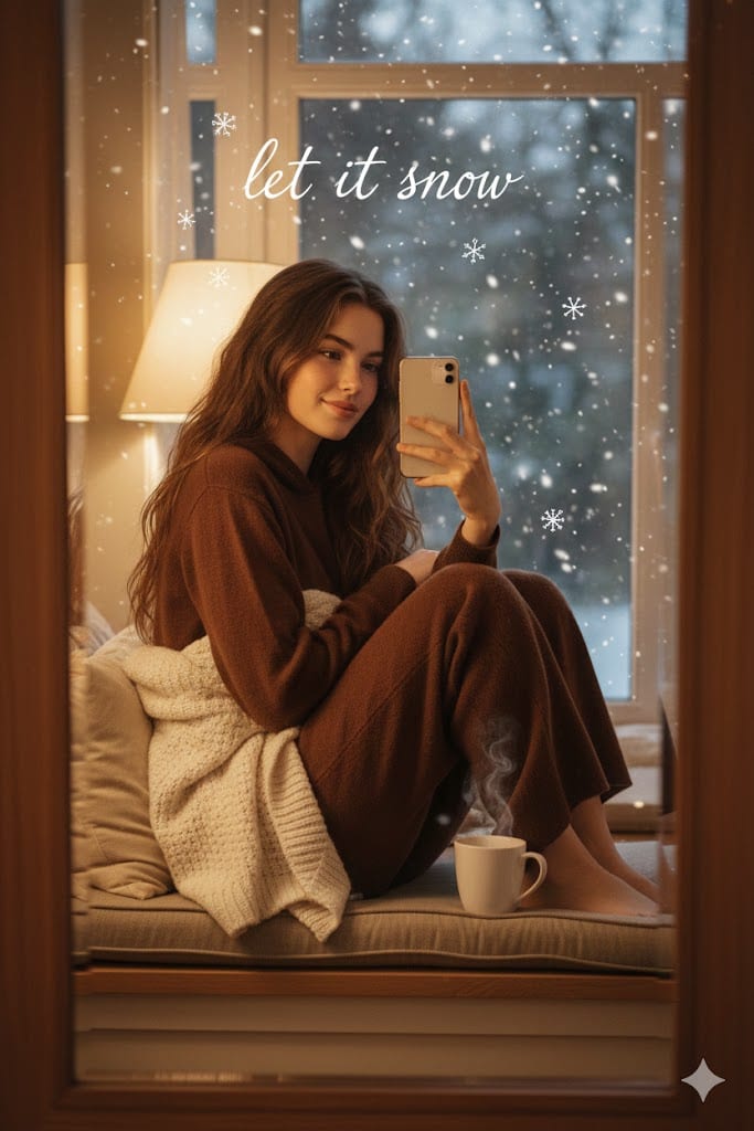 Cozy Winter Window Seat Selfie with Reference Image