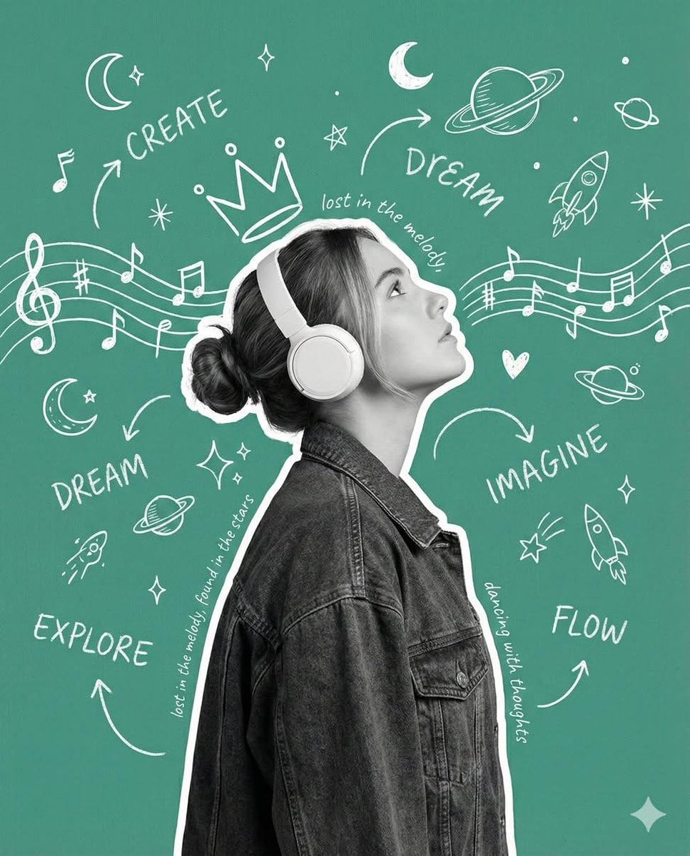 Creative Poster with Cutout Portrait and Chalkboard Doodles