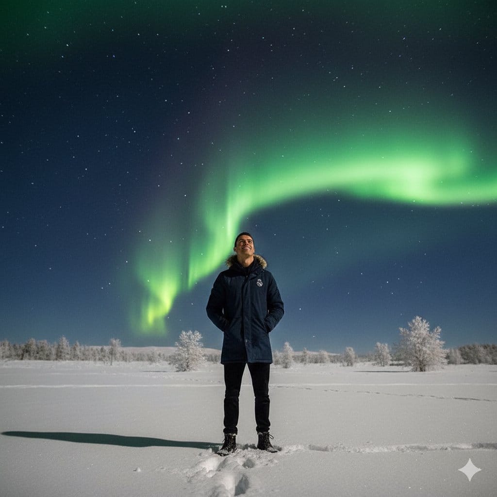 Cristiano Ronaldo Northern Lights Portrait Prompt