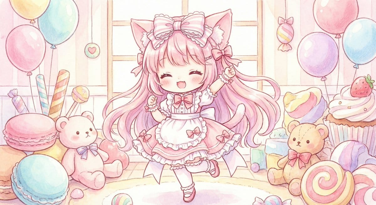 Cute chibi cat-eared girl illustration