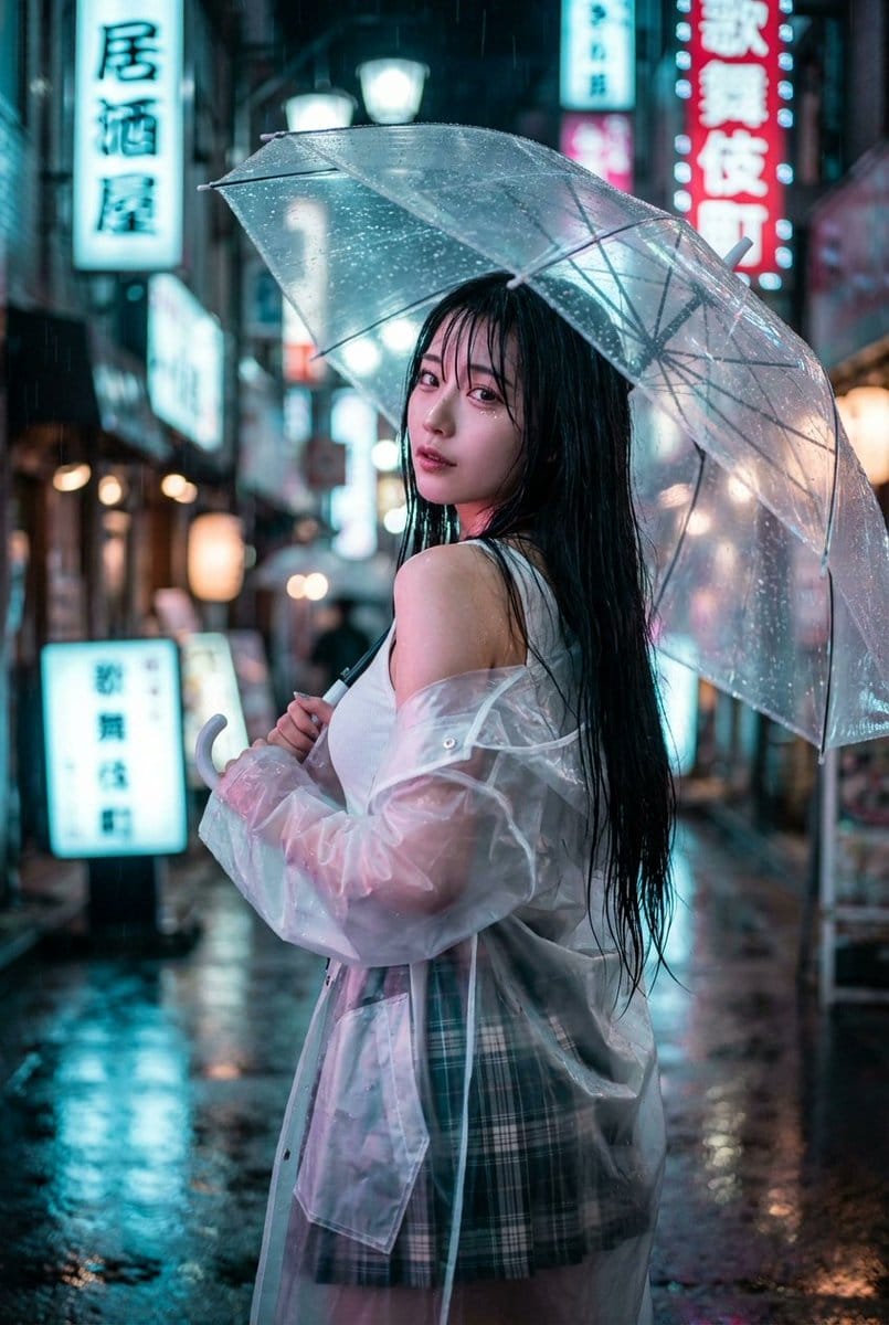 Cyberpunk J-Pop Neon-Noir Street Portrait