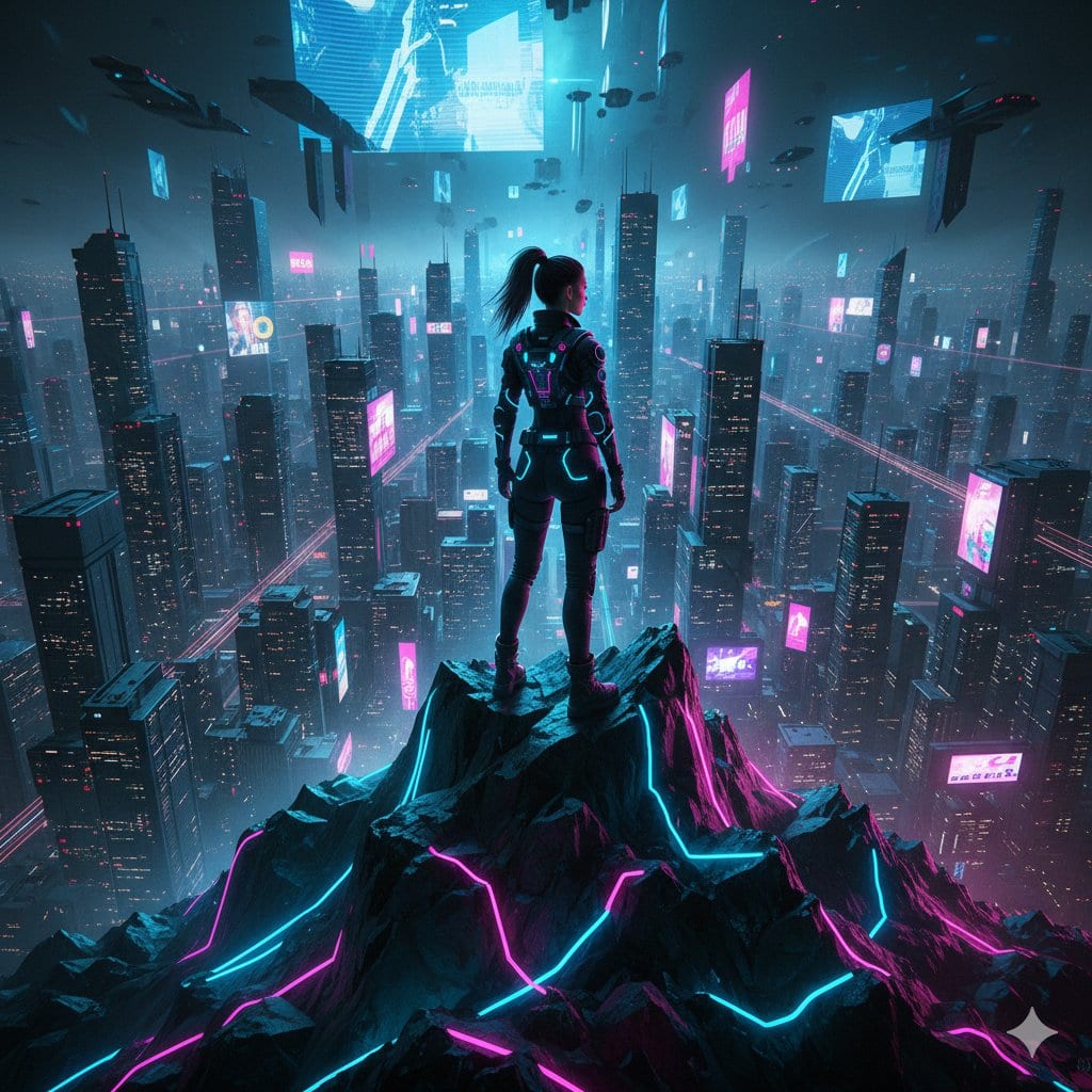 Cyberpunk Mountain Peak Girl