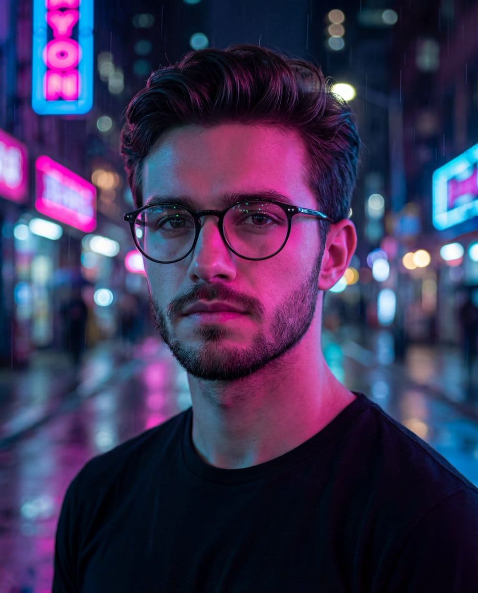 Cyberpunk Neon Night Street Portrait