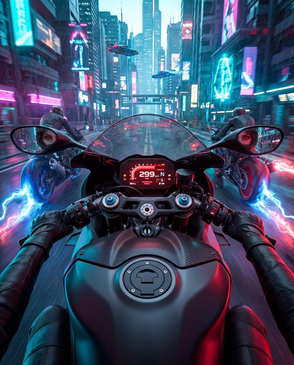 Cyberpunk POV Motorcycle Ride with Vampire Mafia Girl