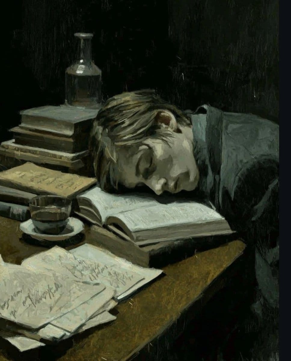 Dark Academia Oil Painting of Sleeping Man