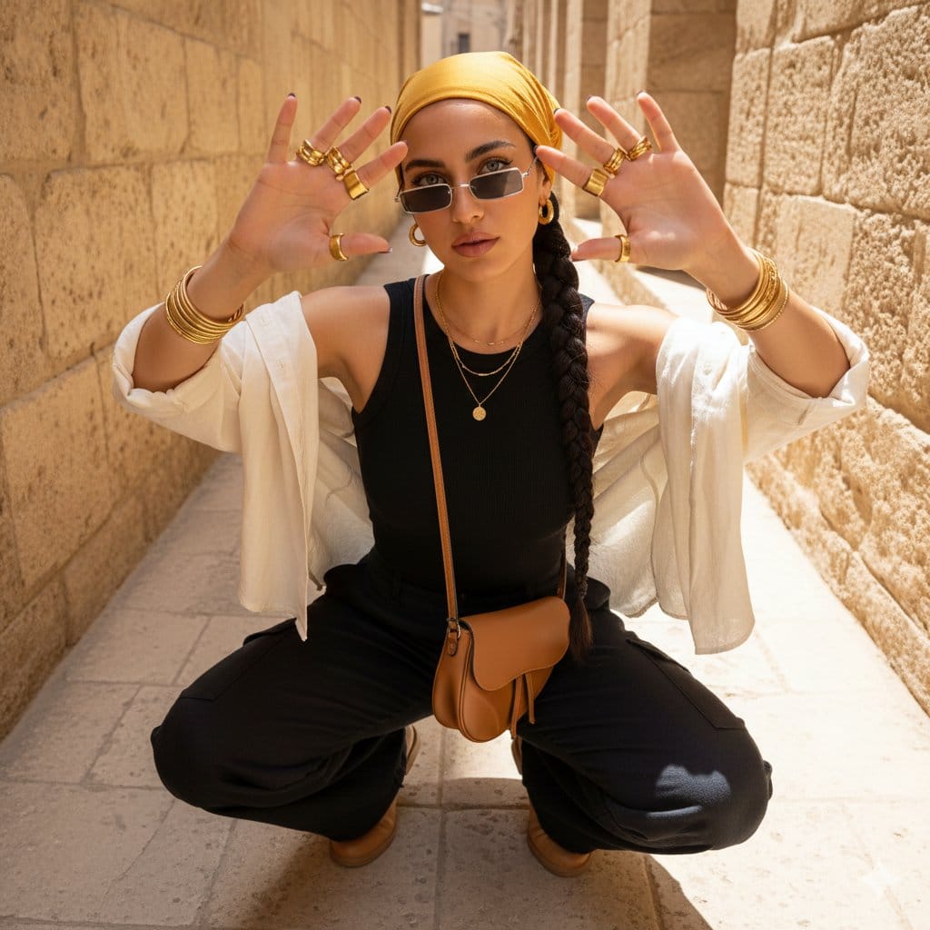 Desert-Chic Fashion in a Stone Alleyway