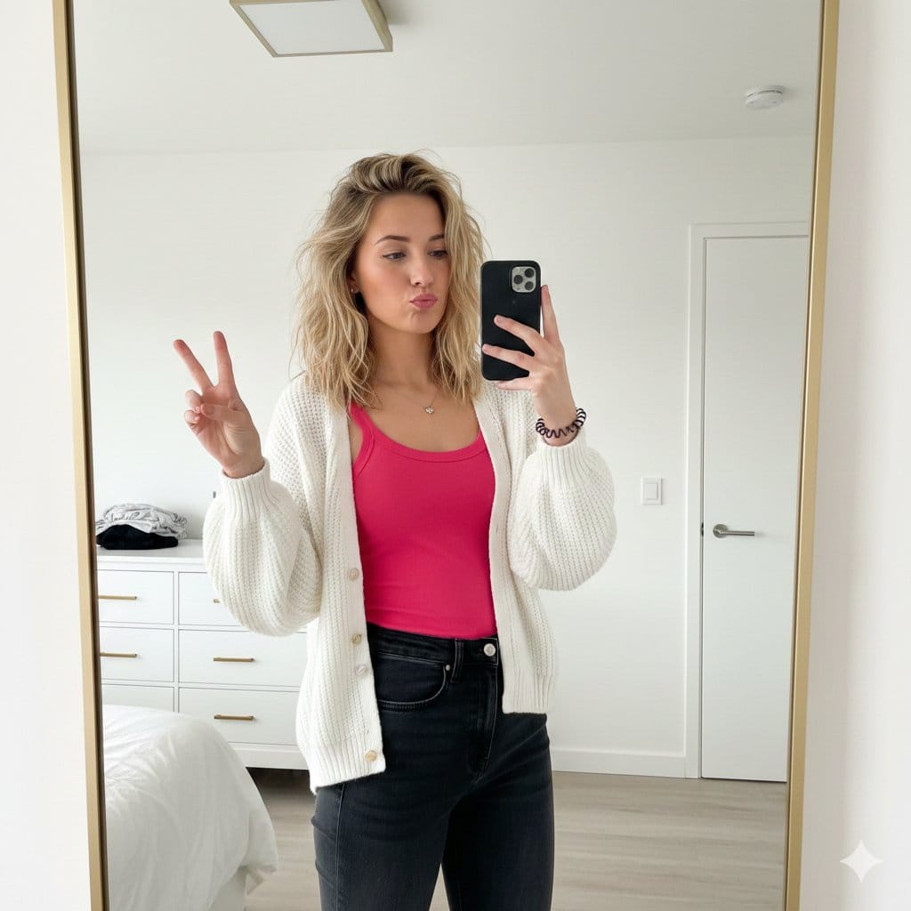 Detailed JSON prompt for a mirror selfie image generation