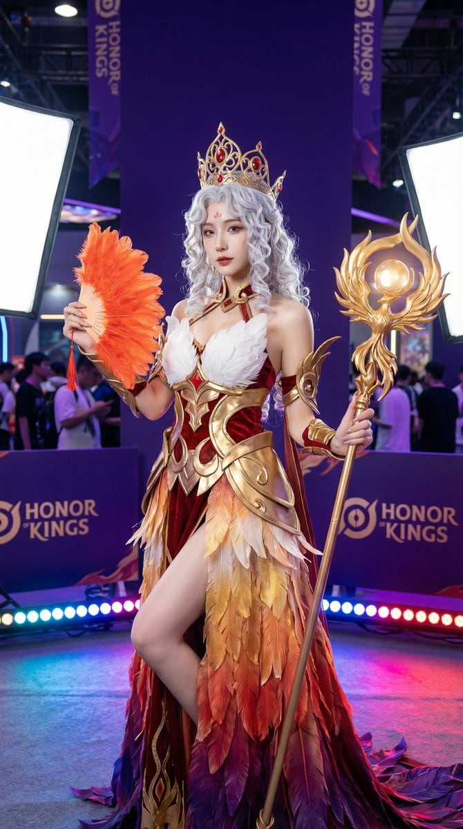 Detailed Photorealistic Cosplay Portrait Prompt: Phoenix Theme