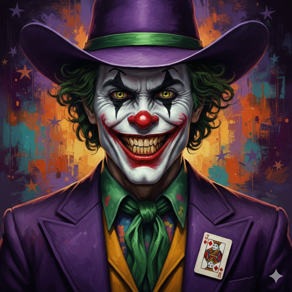 Digital Painting of Joker in Cowboy Hat