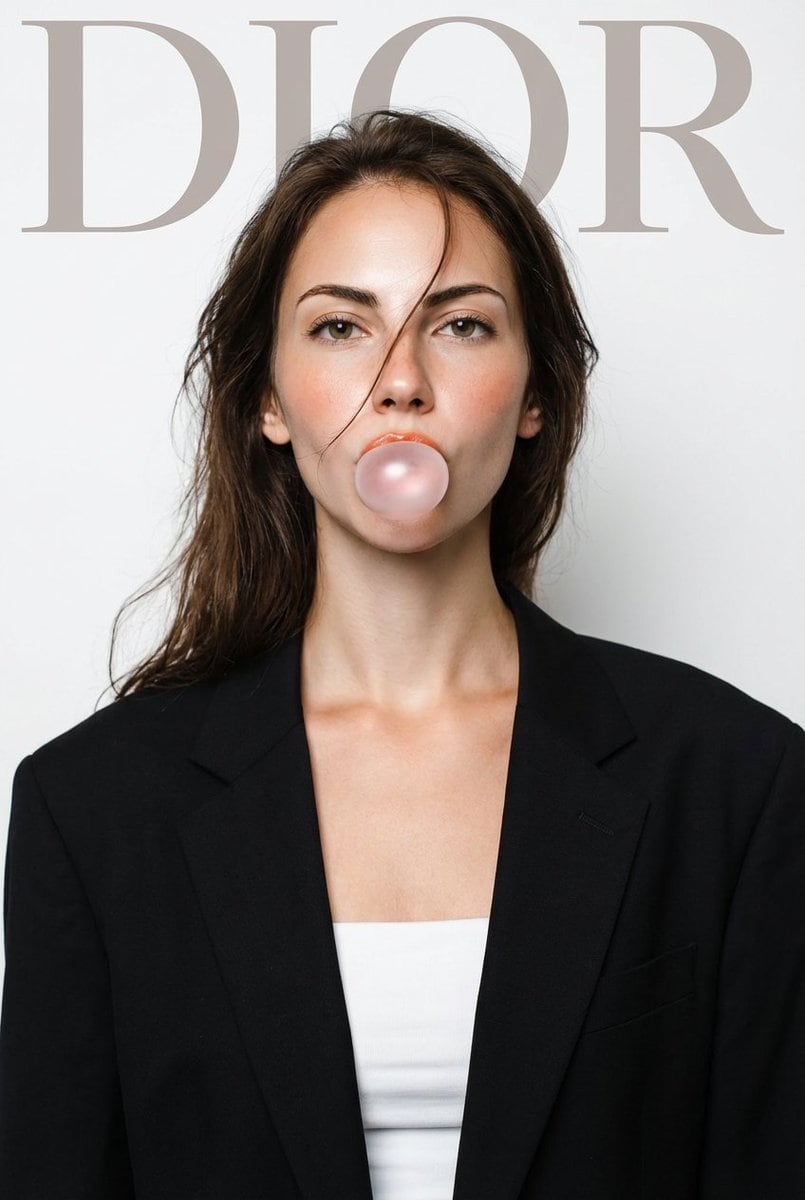 DIOR High-Fashion Studio Portrait with Bubble Gum