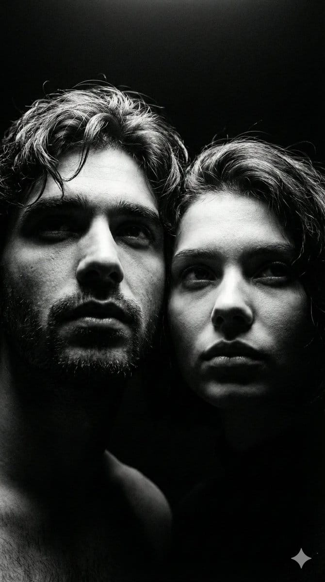 Dramatic Black and White Dual Portrait