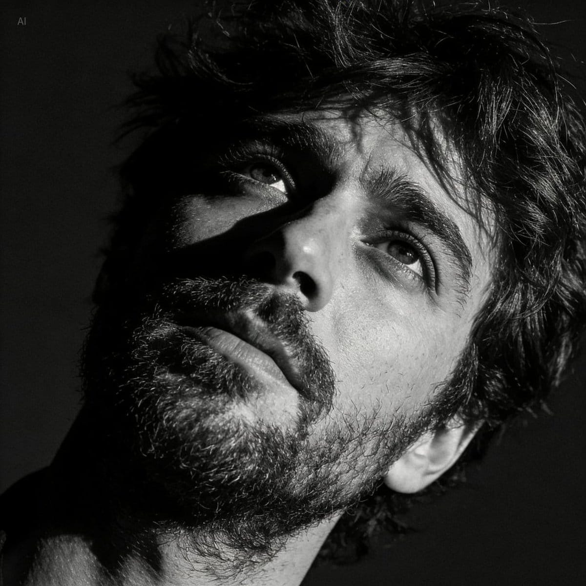 Dramatic Black and White Portrait with Silhouette Lighting Prompt