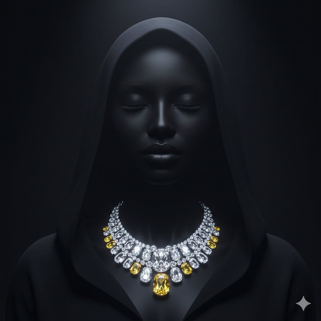 Dramatic Low-Key Portrait with Glowing Gemstones
